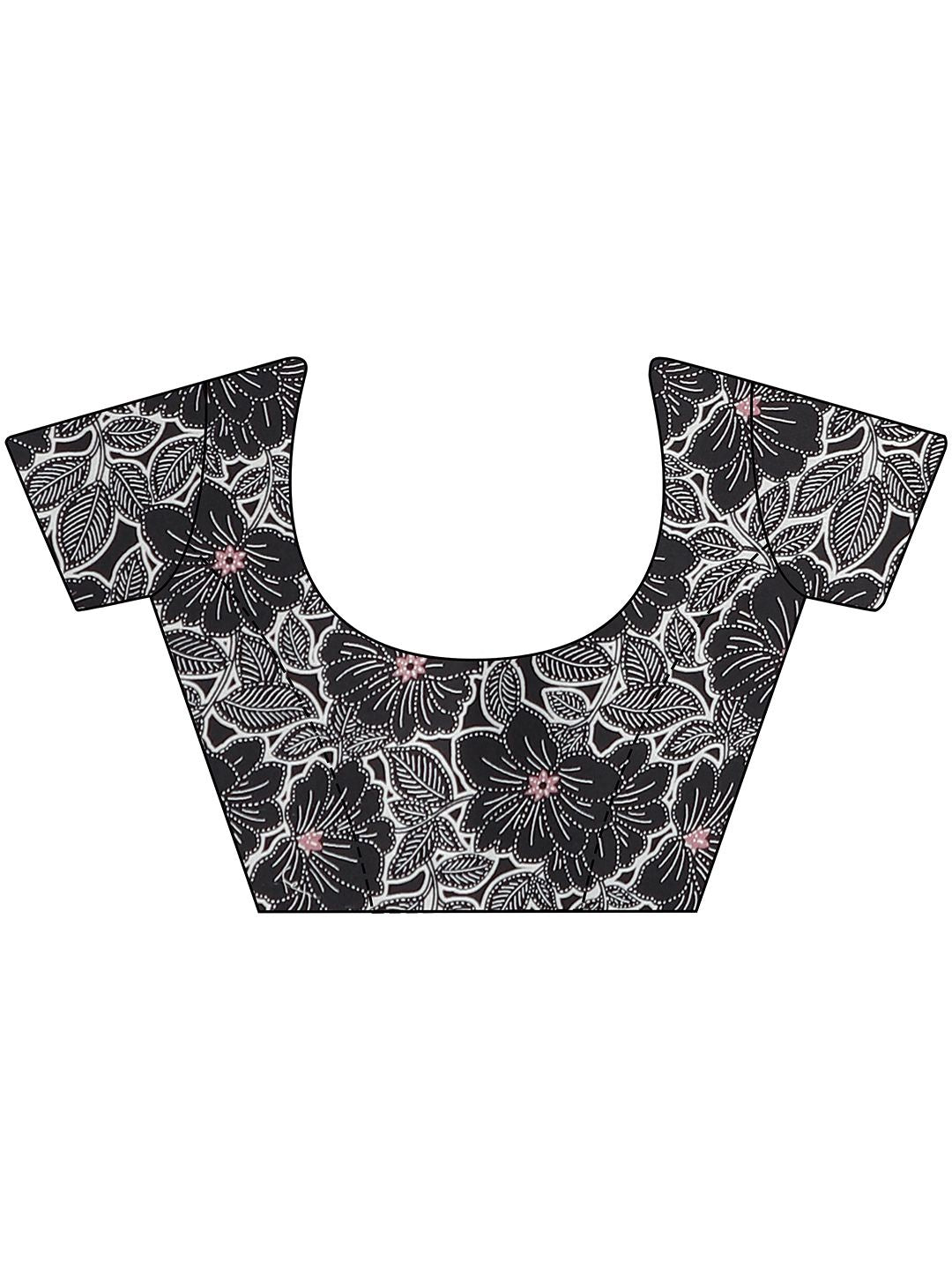 Tikhi Imli Floral Satin Fusion Black And White Saree