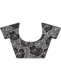 Tikhi Imli Floral Satin Fusion Black And White Saree