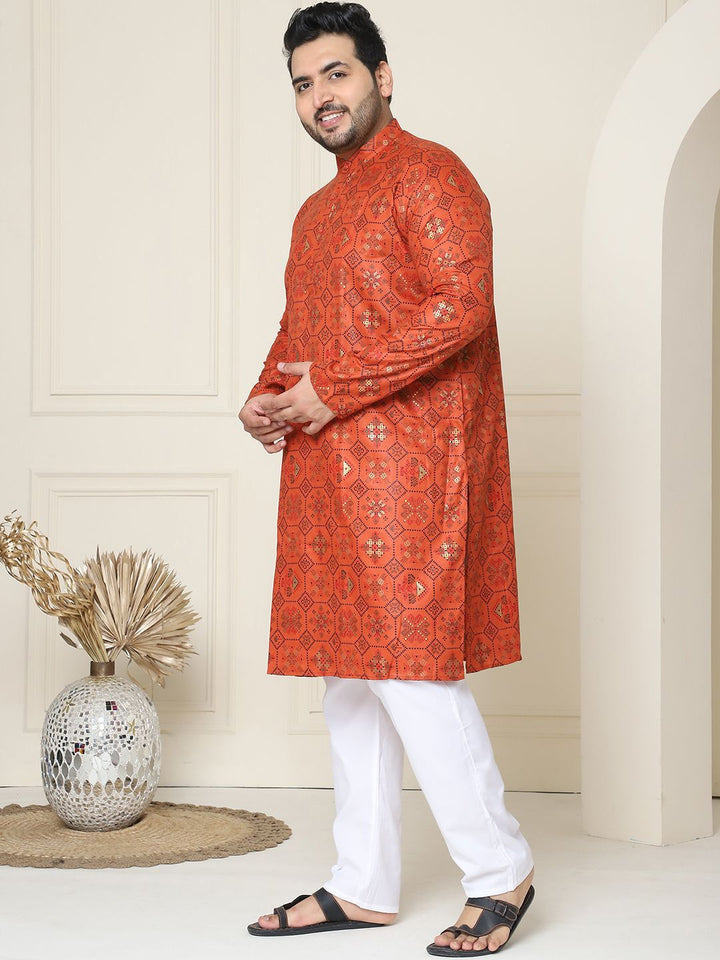 SOJANYA PLUS Ethnic Motifs Printed Cotton Linen Straight Kurta with Pyjamas