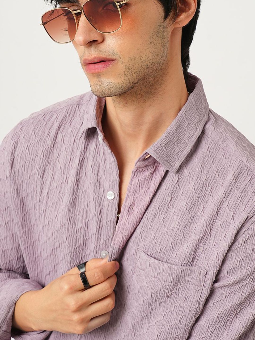 VASTRADO Men Classic Cutaway Collar Textured Slim Fit Casual Shirt