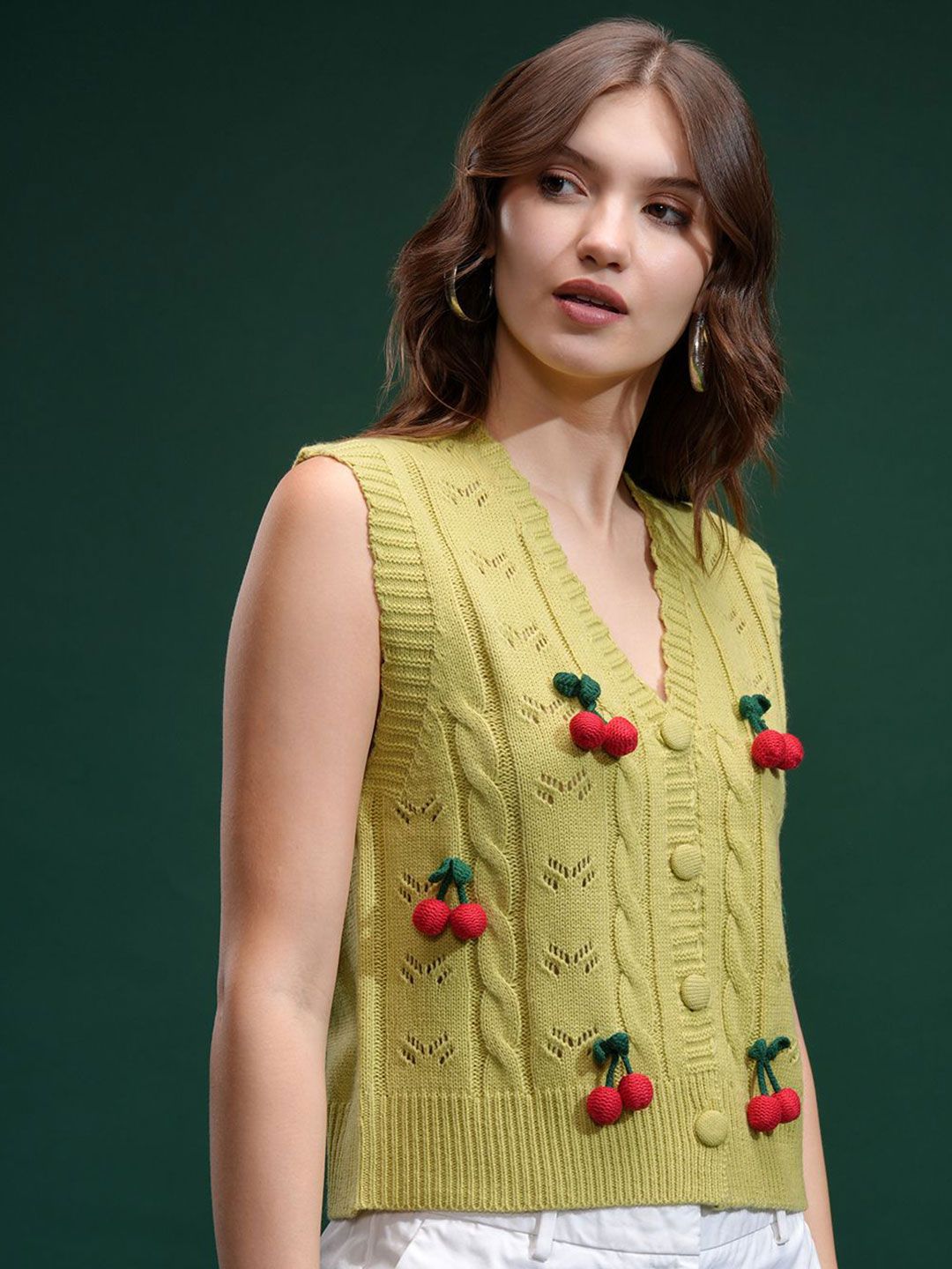 Espyr oleh Tokyo Talkies Wanita Dihiasi Sweater Cardigan Tanpa Lengan