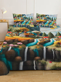 Brown & Grey Cartoon Printed Fitted 7D 400 TC Double King Bedsheet With 2 Pillow Cover