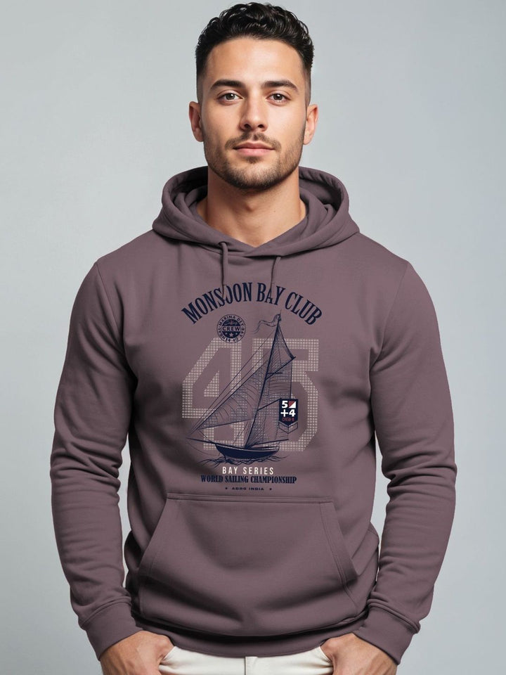 ADRO Mens 320 GSM Cotton Poly Fleece Hoodie  Monsoon Bay Club Sailing Graphic Printed Hoodies