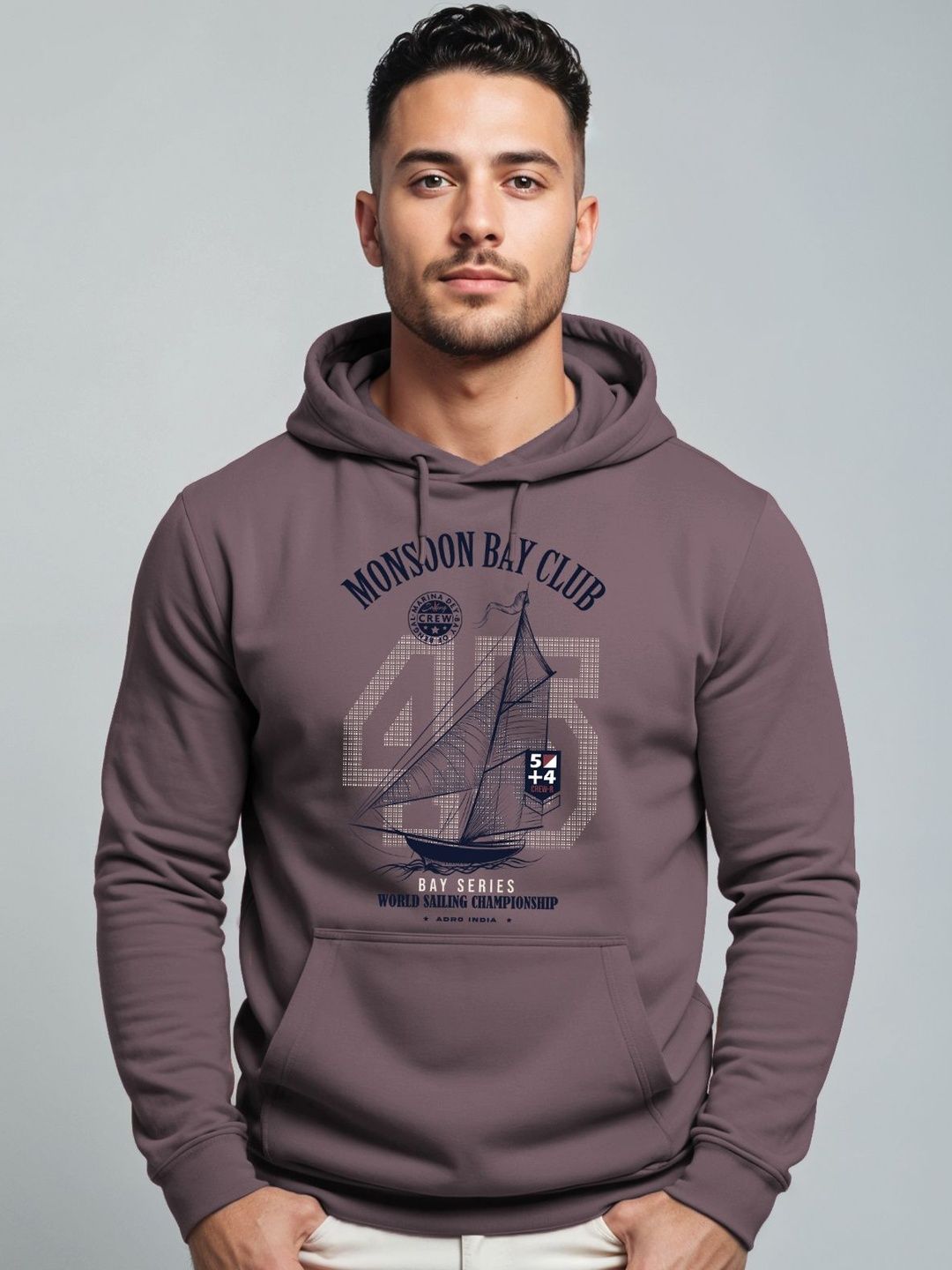 ADRO Mens 320 GSM Cotton Poly Fleece Hoodie  Monsoon Bay Club Sailing Graphic Printed Hoodies