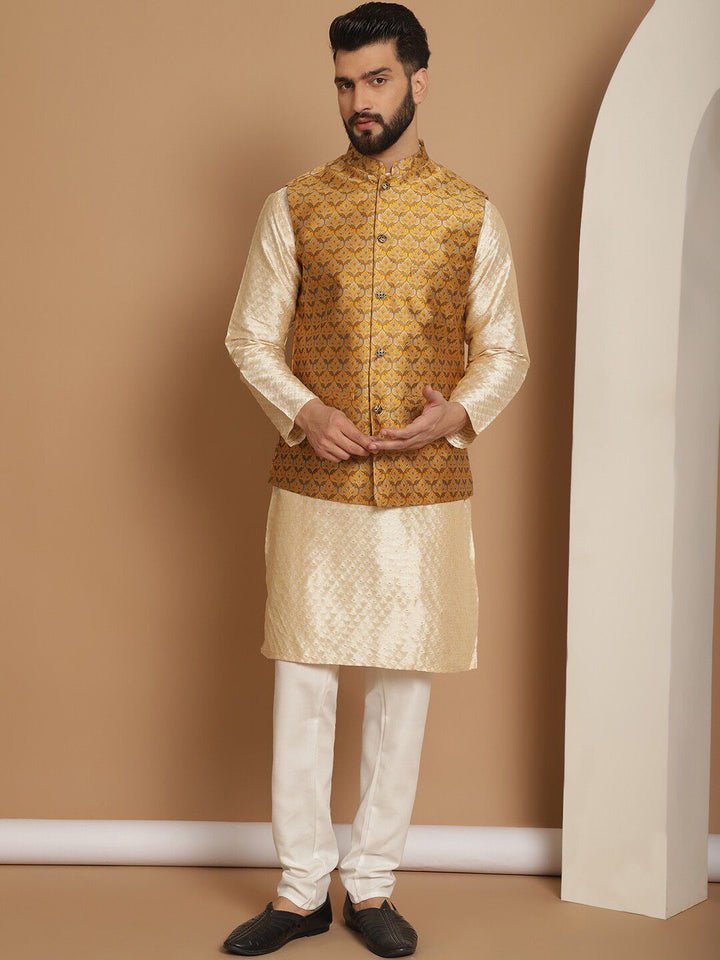 Anouk Ethnic Motifs Embroidered Regular Kurta with Churidar & Nehru Jacket
