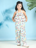 Cutiekins Girls Halter Neck Printed Basic Jumpsuit with Ruffles