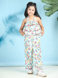 Cutiekins Girls Halter Neck Printed Basic Jumpsuit with Ruffles