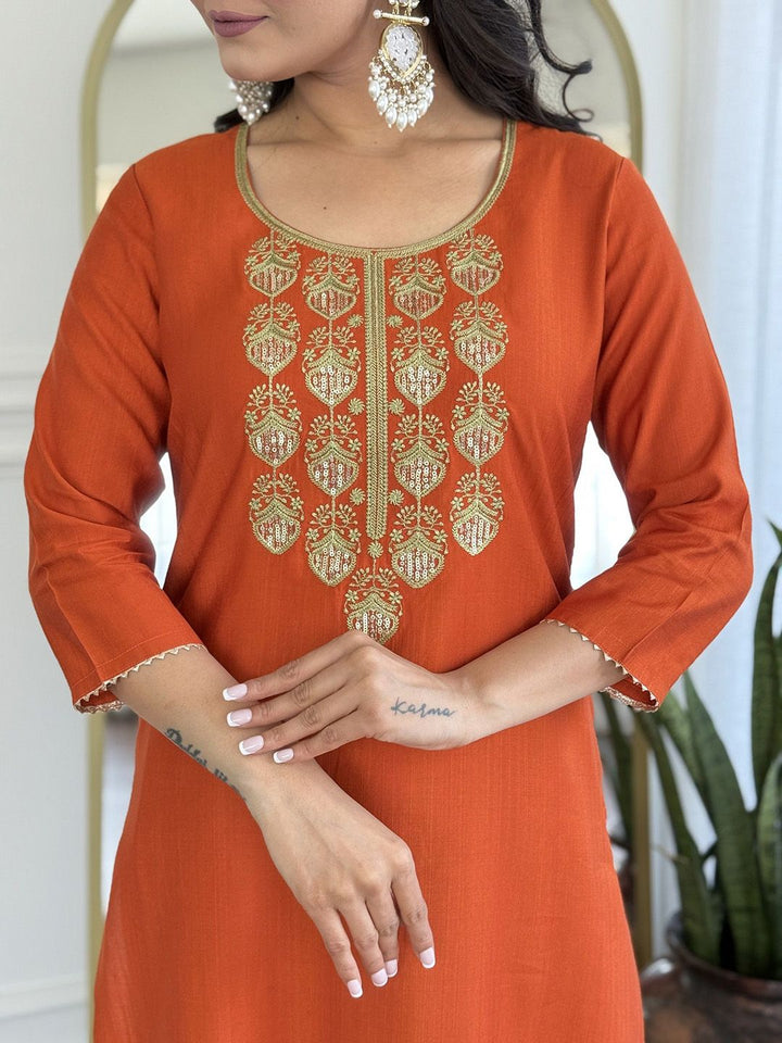 KALINI Women Ethnic Motifs Embroidered Thread Work Pure Silk Kurta with Trousers & Dupatta