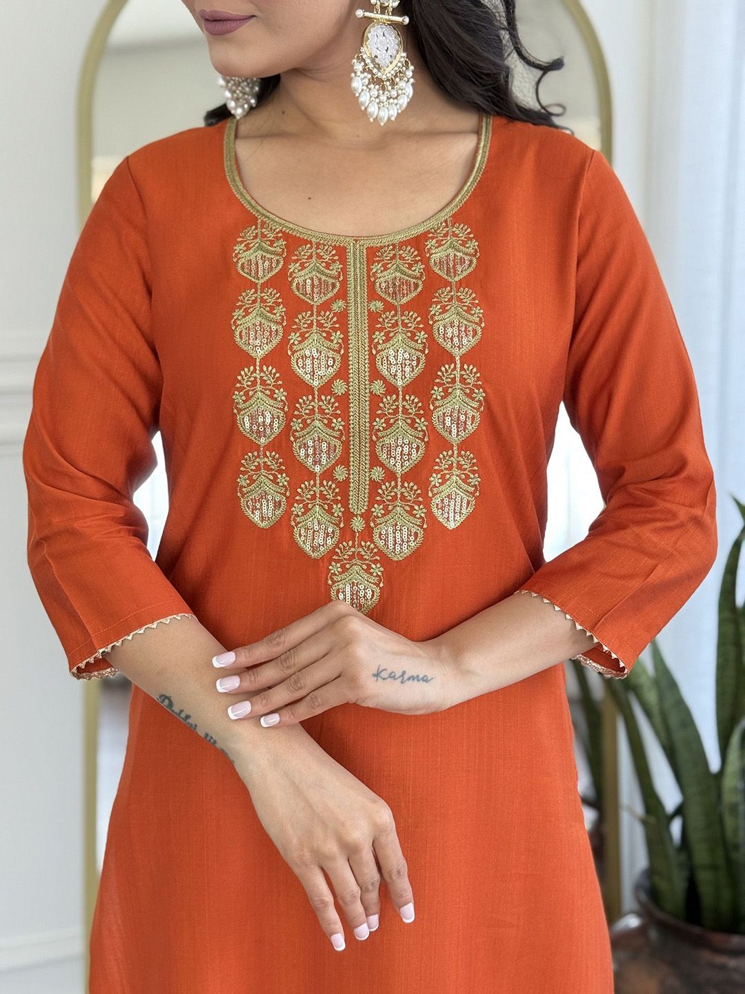 KALINI Women Ethnic Motifs Embroidered Thread Work Pure Silk Kurta with Trousers & Dupatta