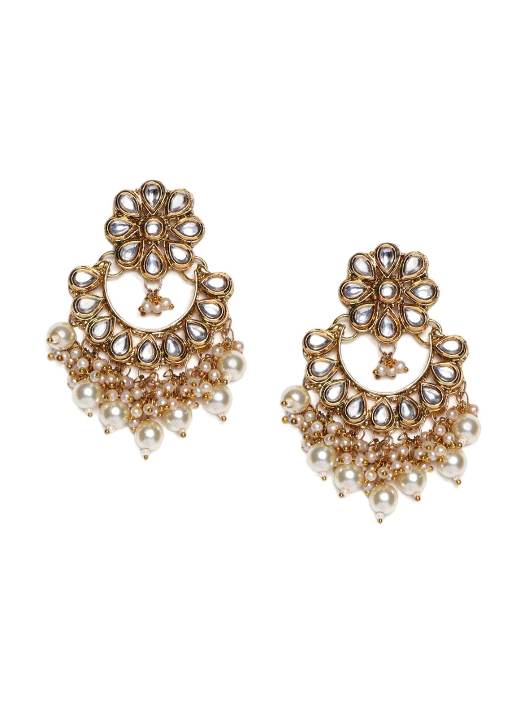 Anouk Gold-Plated Artificial Stones Studded Contemporary Drop Earrings