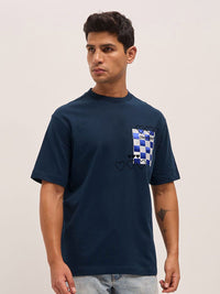 THE BEAR HOUSE Men Solid Round Neck Pure Cotton Oversized T-shirt