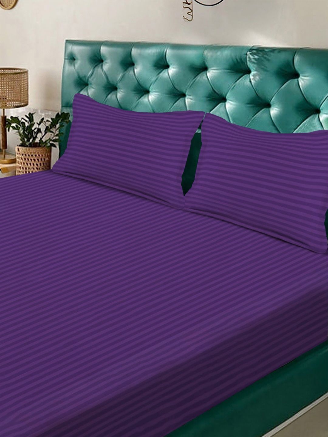 Aura Purple Striped 300 TC Double King Bedsheet Set 2.50 m x 2.25 m