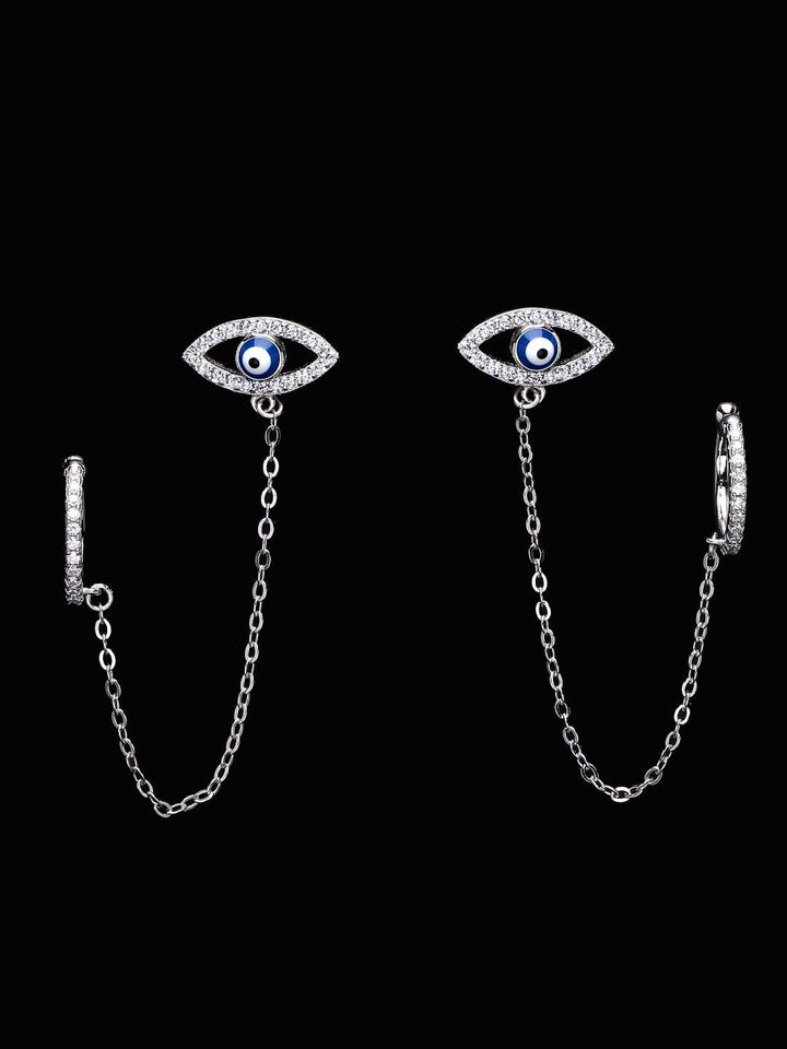 PANASH 925 Sterling Silver Rhodium-Plated CZ-Studded Ear Cuff Earrings