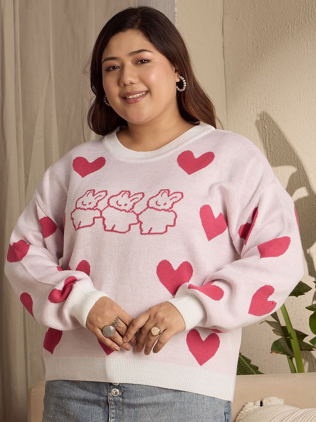 Berrylush Curve Women Conversational Printed Pullover Sweater