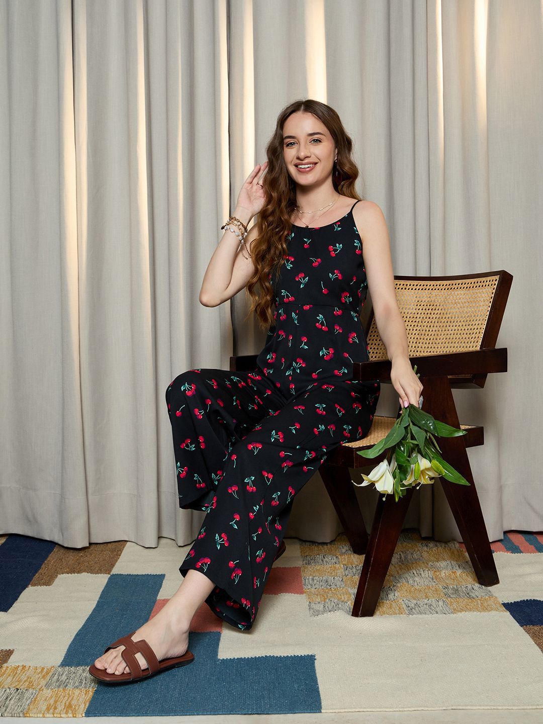 Berrylush Floral Printed Shoulder Straps Basic Jumpsuit