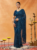 kasee Tenunan Design Bersulam Tulen Georgette Saree