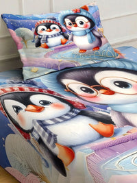 KLOTTHE Blue Cartoon Characters Polycotton Regular 300 TC Single Fine Bedsheets