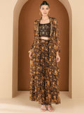 Antheaa embellished Printed Square Neck Top Jacket & Trousers Co-Ords Set