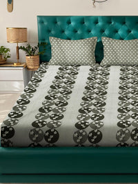 KLOTTHE Olive & White Floral Printed Cotton 400 TC Set Cadar King 2.5 m x 2.25 m