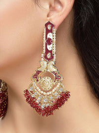 KARATCART Gold-Plated Contemporary Meenakari Kundan Crystal Studded Drop Earrings