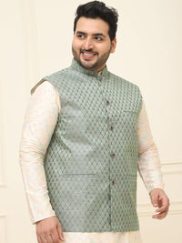 SOJANYA PLUS Lelaki Plus Size Printed Mandarin Collar Nehru Jaket