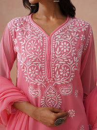 House of Chikankari Women Embroidered Thread Work Georgette Kurta
