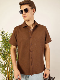 Thomas Scott Men Classic Spread Collar Textured Printed Oversized Casual Shirt