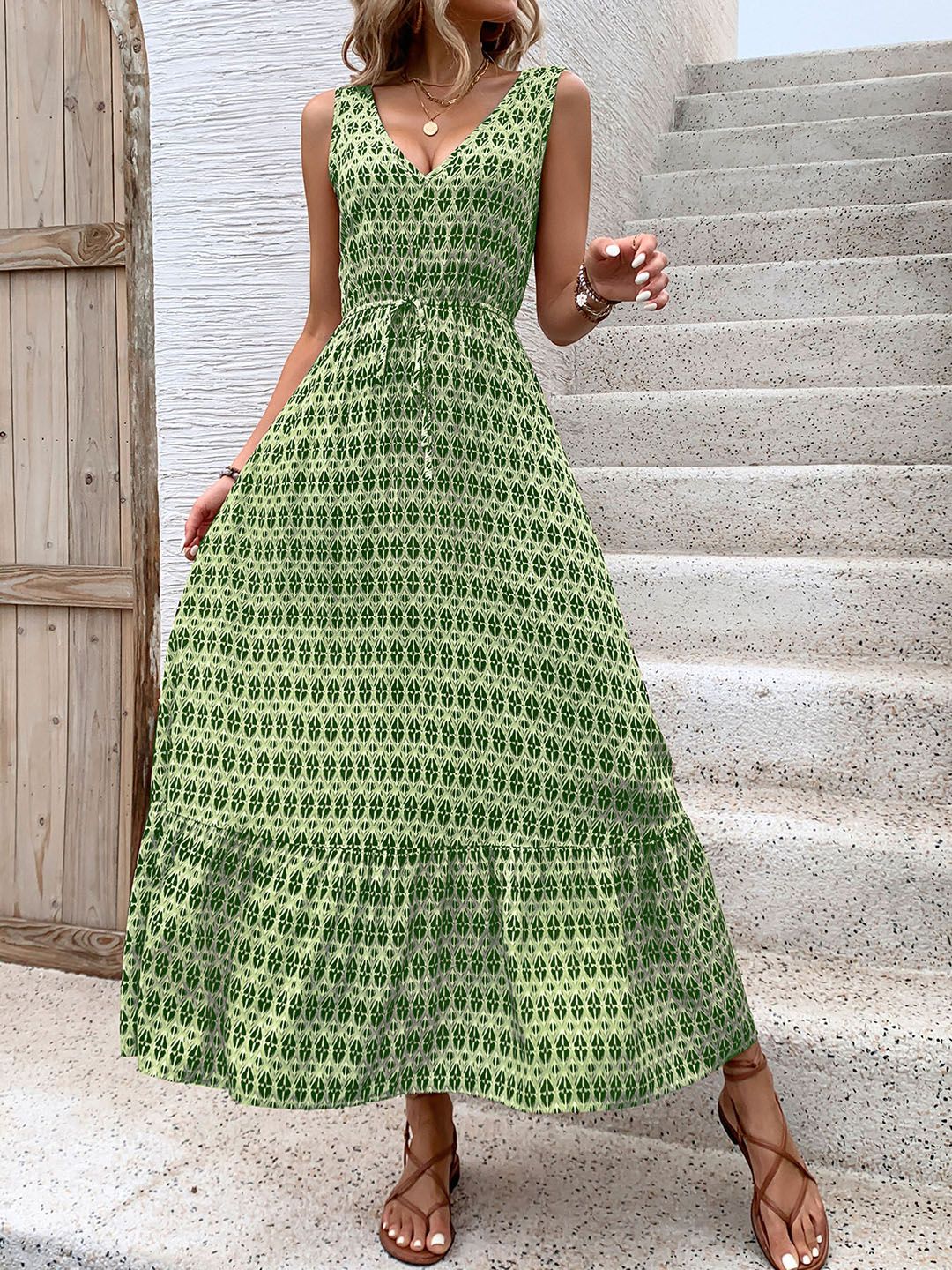 DressBerry Printed Tie-Up Waist Maxi Dress