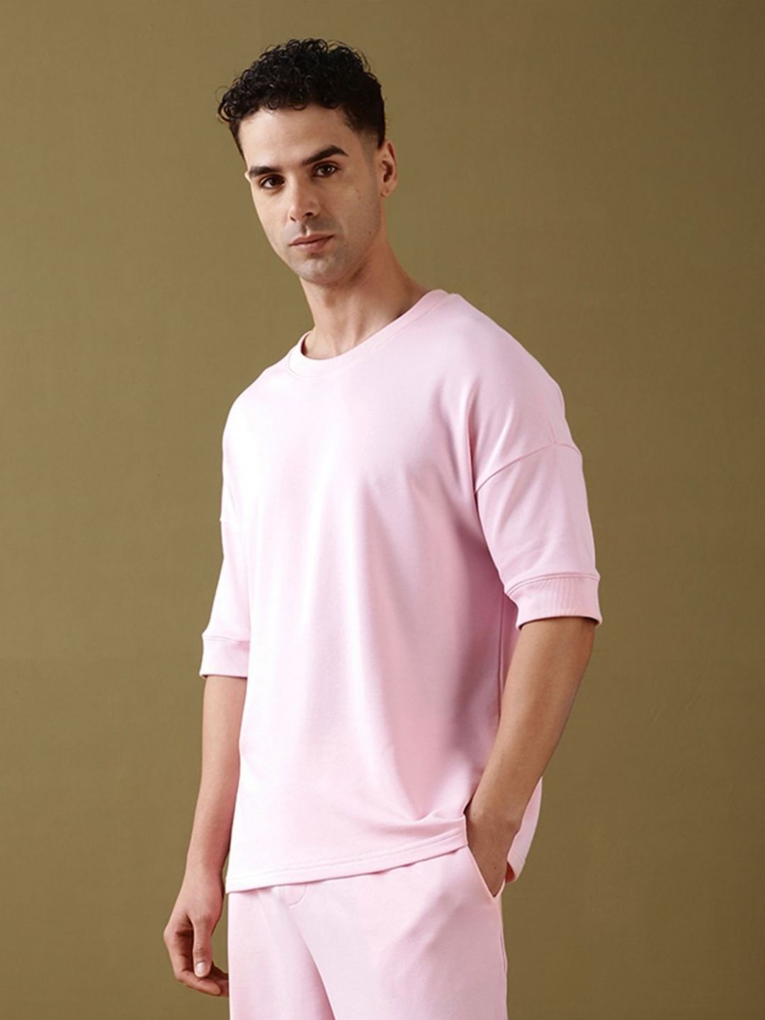 DILLINGER Men Solid Ultra Soft Drapey Cotton Oversized Drop Shoulder T-Shirt