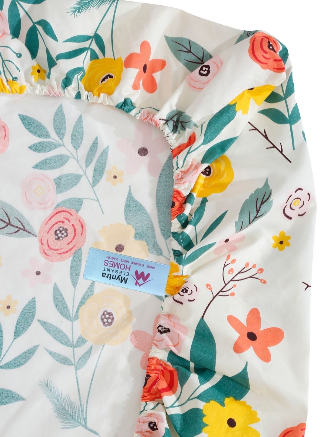 Myntra Elegant Homes White & Red Floral 300 TC Single Bedsheet with 1 Pillow Covers