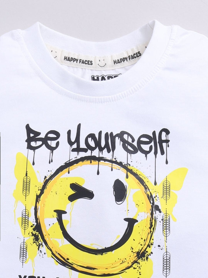 Happy Faces Boys Pure Cotton Typography & Graphic Printed T-shirt