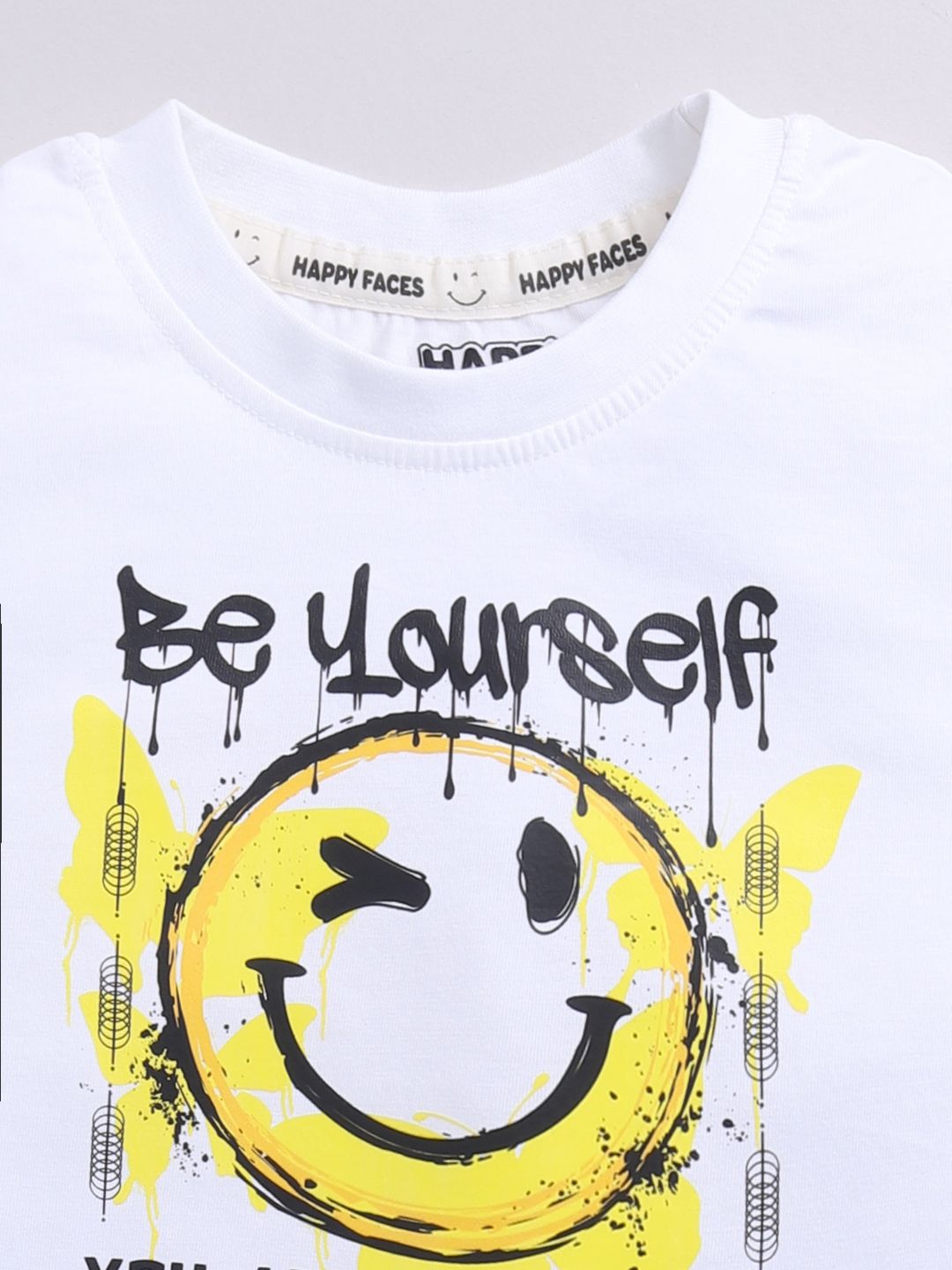 Happy Faces Boys Pure Cotton Typography & Graphic Printed T-shirt