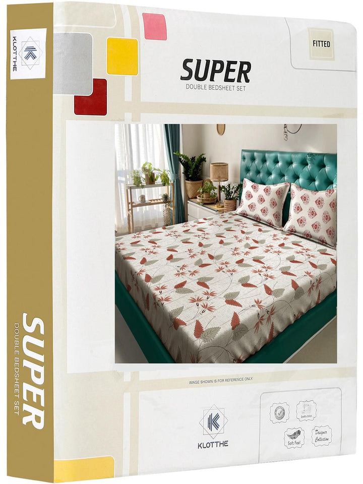 Set Cadar Kembar KLOTTHE Beige Dan Merah Bunga Bercetak Bunga 400 TC 2.50 m x 2.20 m