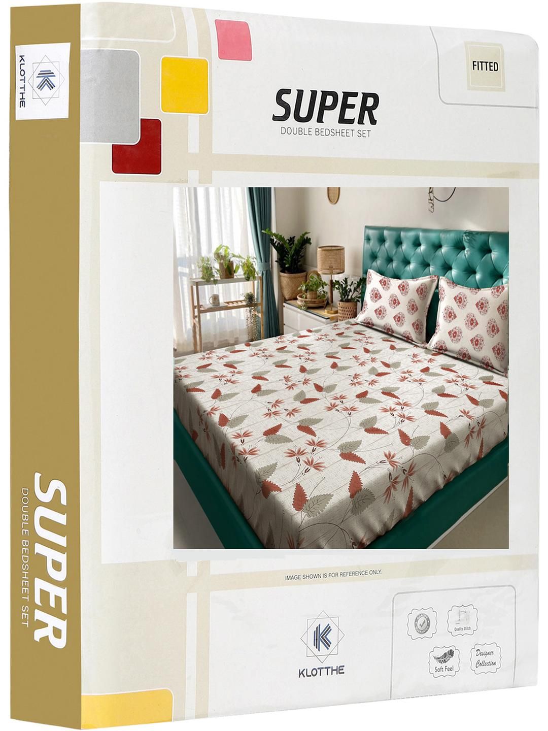 Set Cadar Kembar KLOTTHE Beige Dan Merah Bunga Bercetak Bunga 400 TC 2.50 m x 2.20 m