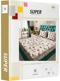 Set Cadar Kembar KLOTTHE Beige Dan Merah Bunga Bercetak Bunga 400 TC 2.50 m x 2.20 m