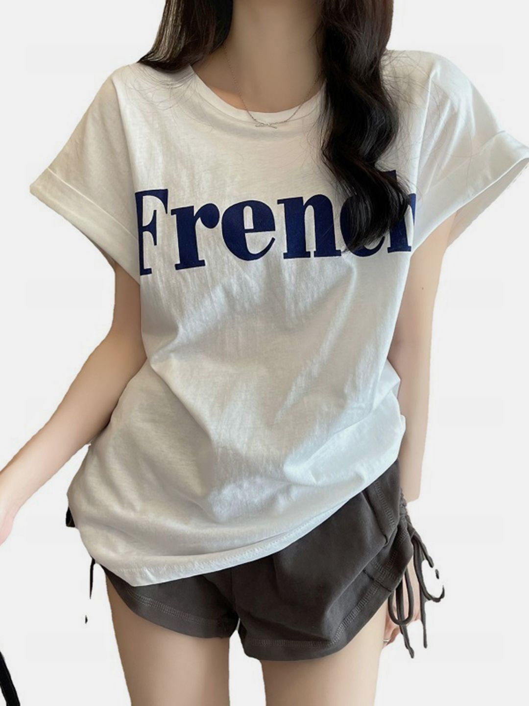 DressBerry Women V-Neck Extended Sleeves Applique T-shirt