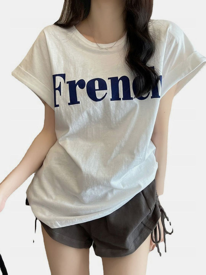 DressBerry Women V-Neck Extended Sleeves Applique T-shirt