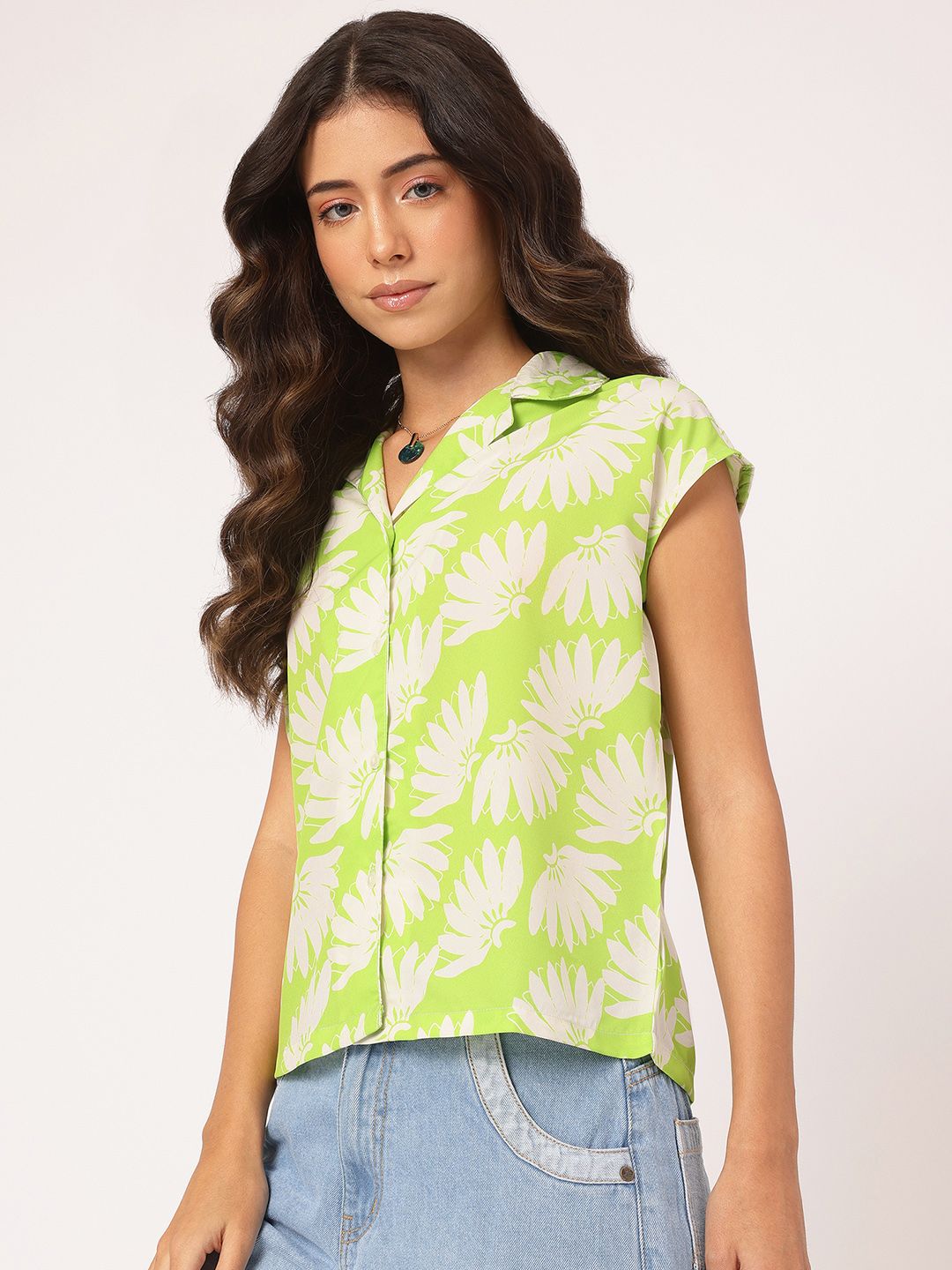 DressBerry Retro Blooms Floral Print Cuban Collar Shirt