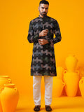 SOJANYA Benang Kolar Mandarin Bersulam Geometrik Bekerja Kurta Lurus
