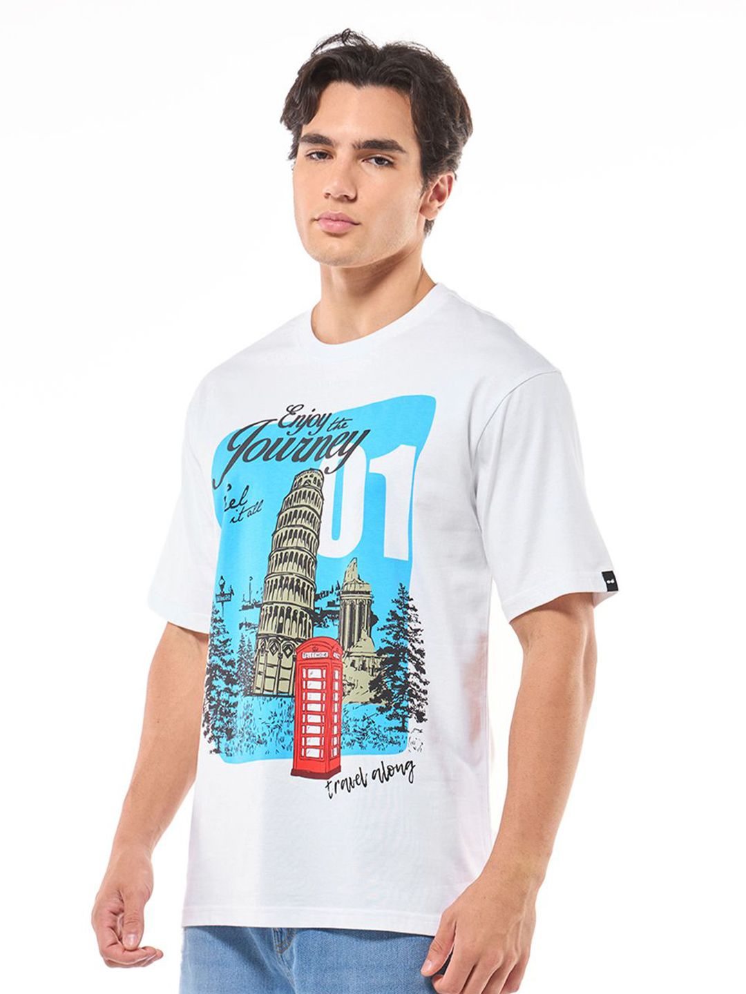 Bewakoof Men Graphic Printed Round Neck Pure Cotton Oversized T-shirt