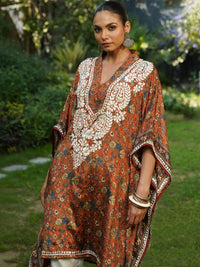House of Chikankari Women Printed Chikankari Crepe Kaftan Kurta
