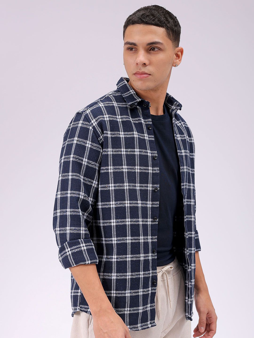 The Indian Garage Co Men Relaxed Fit Checked Textured Resortwear Shirt