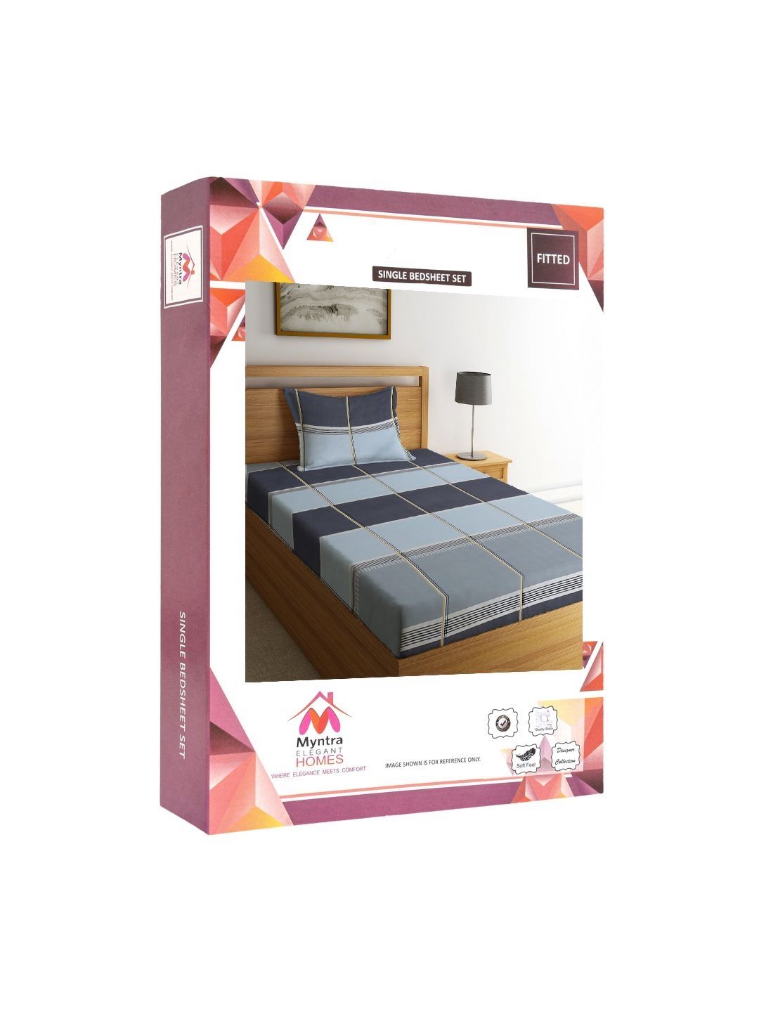 Myntra Elegant Homes Blue Checked Polycotton Breathable 300 TC Dilengkapi Cadar Single Halus dengan Sarung Bantal-59 x 87 inci