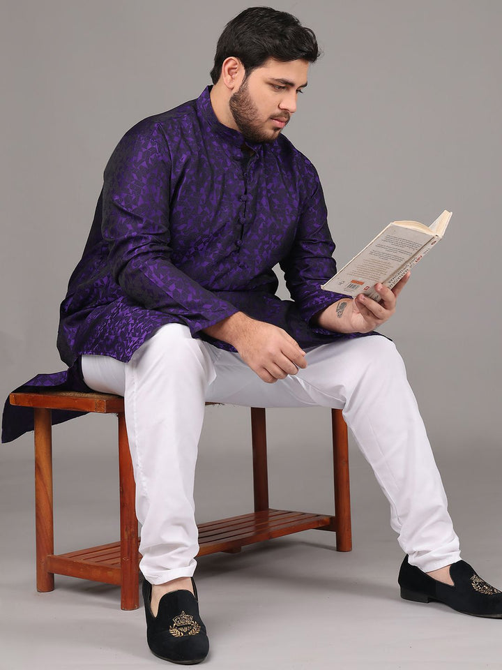 SOJANYA PLUS Plus Size Lelaki Rekaan Tenun Geometrik Kurta Lurus Dengan Piyama