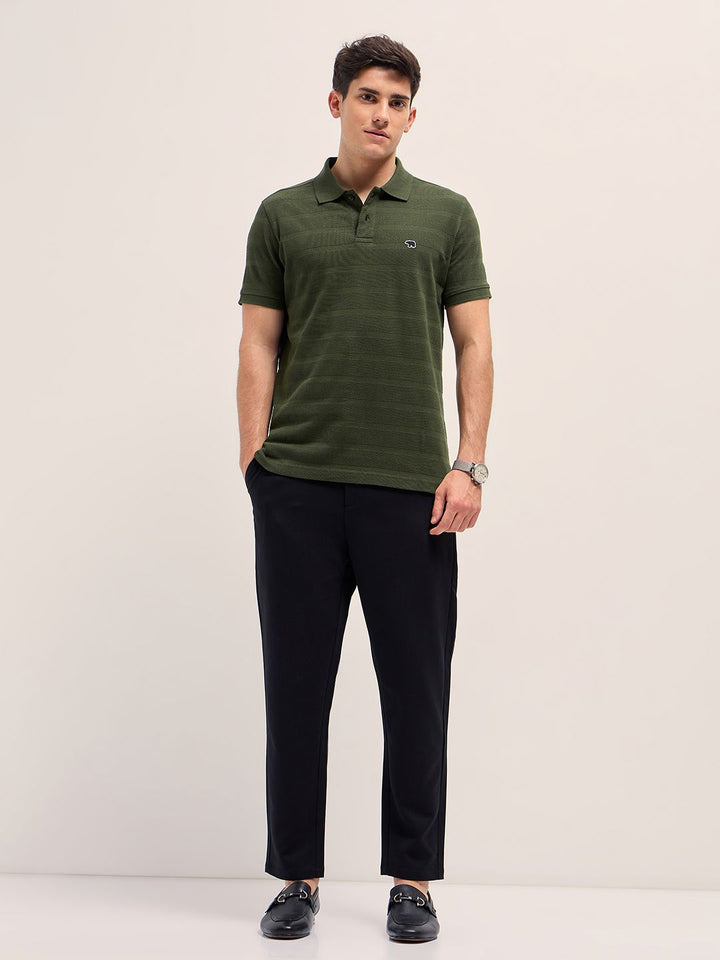 THE BEAR HOUSE Men Striped Polo Collar Pure Cotton T-shirt