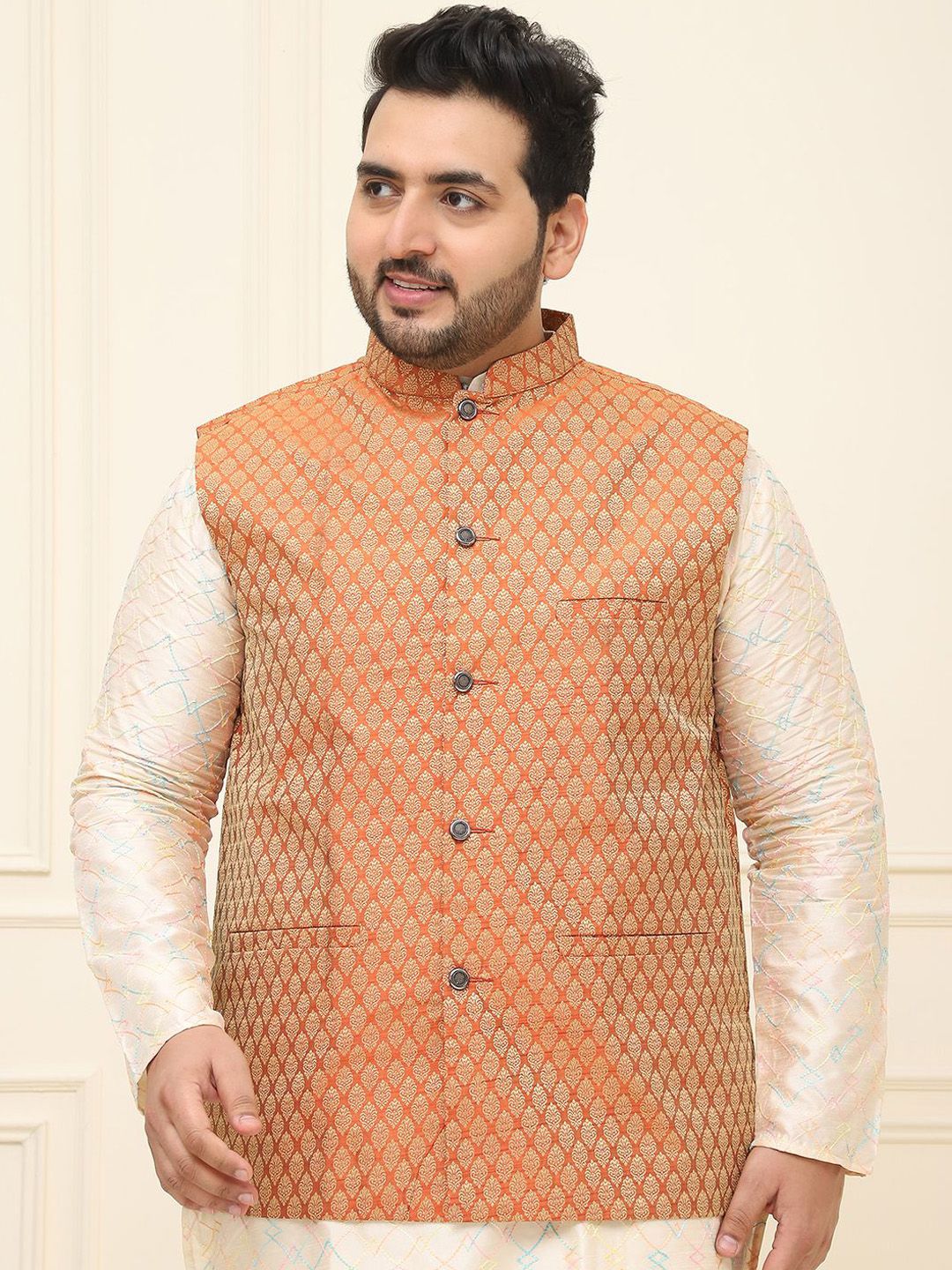 SOJANYA PLUS Men Printed Nehru Plus Size Jacket