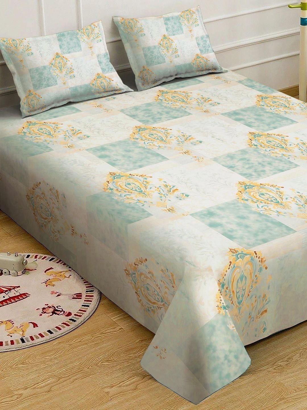 KLOTTHE Green Geometric 400 TC Cadar Katil King dengan 2 Sarung Bantal