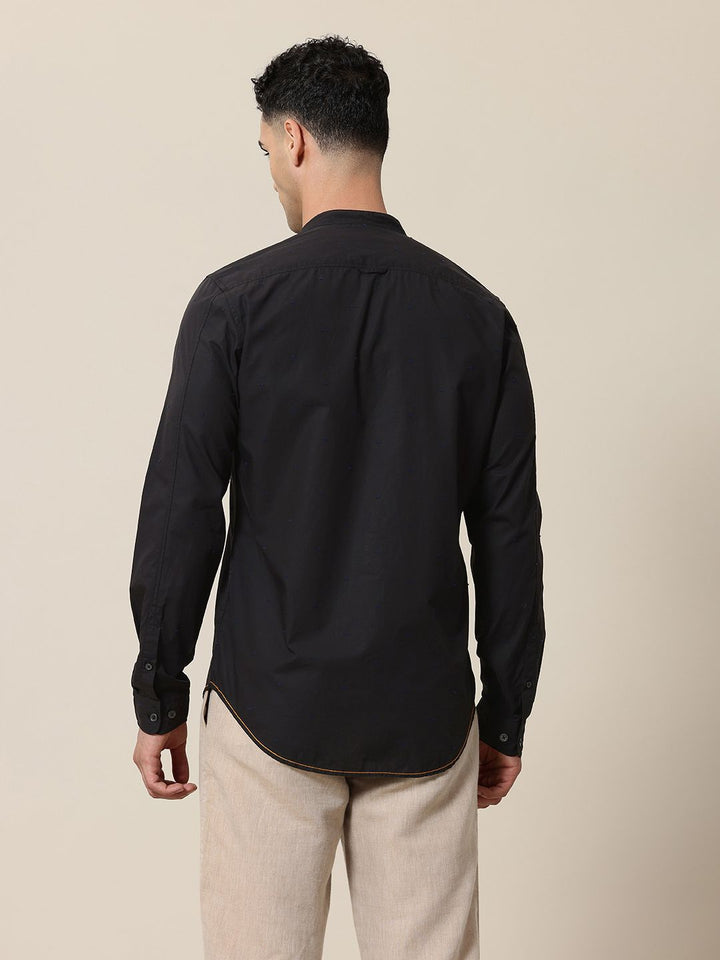 Mr Bowerbird Tailored Fit Floral Embroidered Band Collar Pure Cotton Casual Shirt