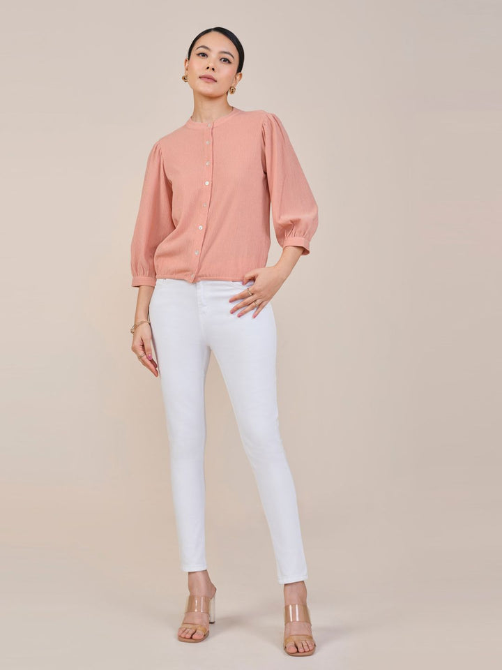 AND Women Mandarin Collar Shirt Style Top
