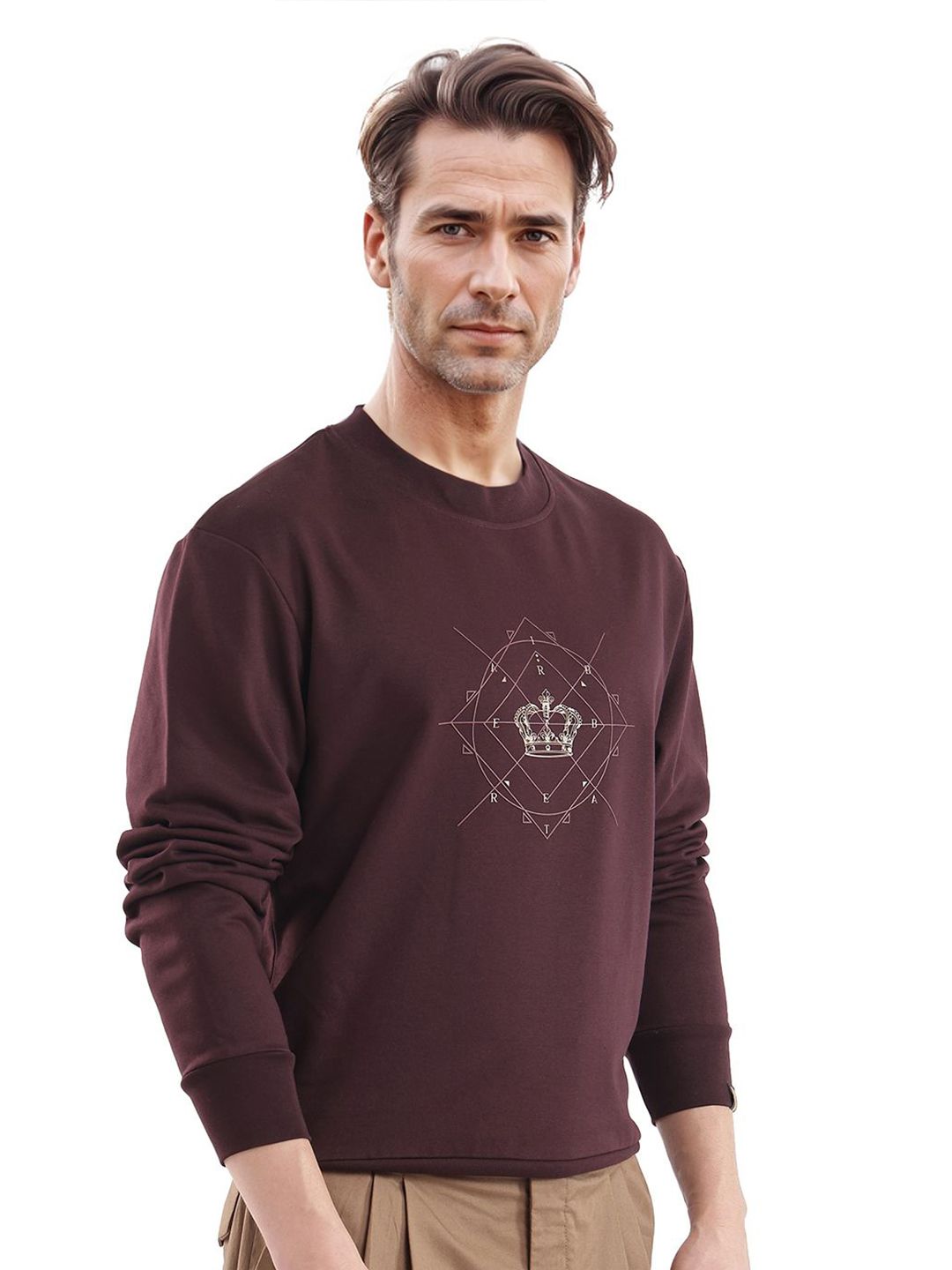 RARE RABBIT Men Printed Pullover Cotton Sweatshirt